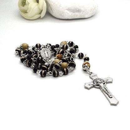 St. Benedict Five Decades Gemstone Rosary | Unbreakable Handmade Italian Rosary | Catholic Gift