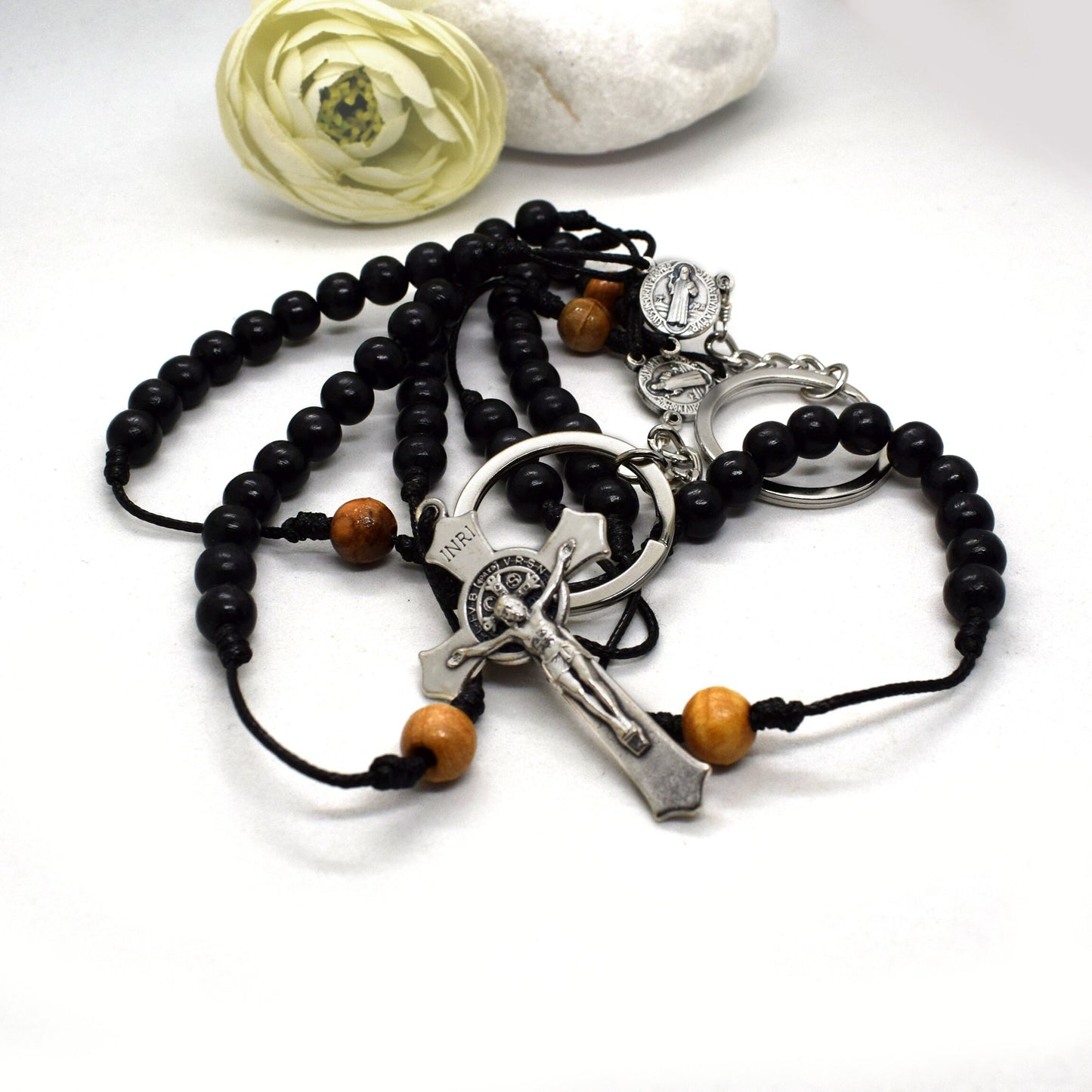 🕊️ St. Benedict Belt Habit Rosary – Handmade Olive Wood 5 Decades Rosary – Catholic Gift