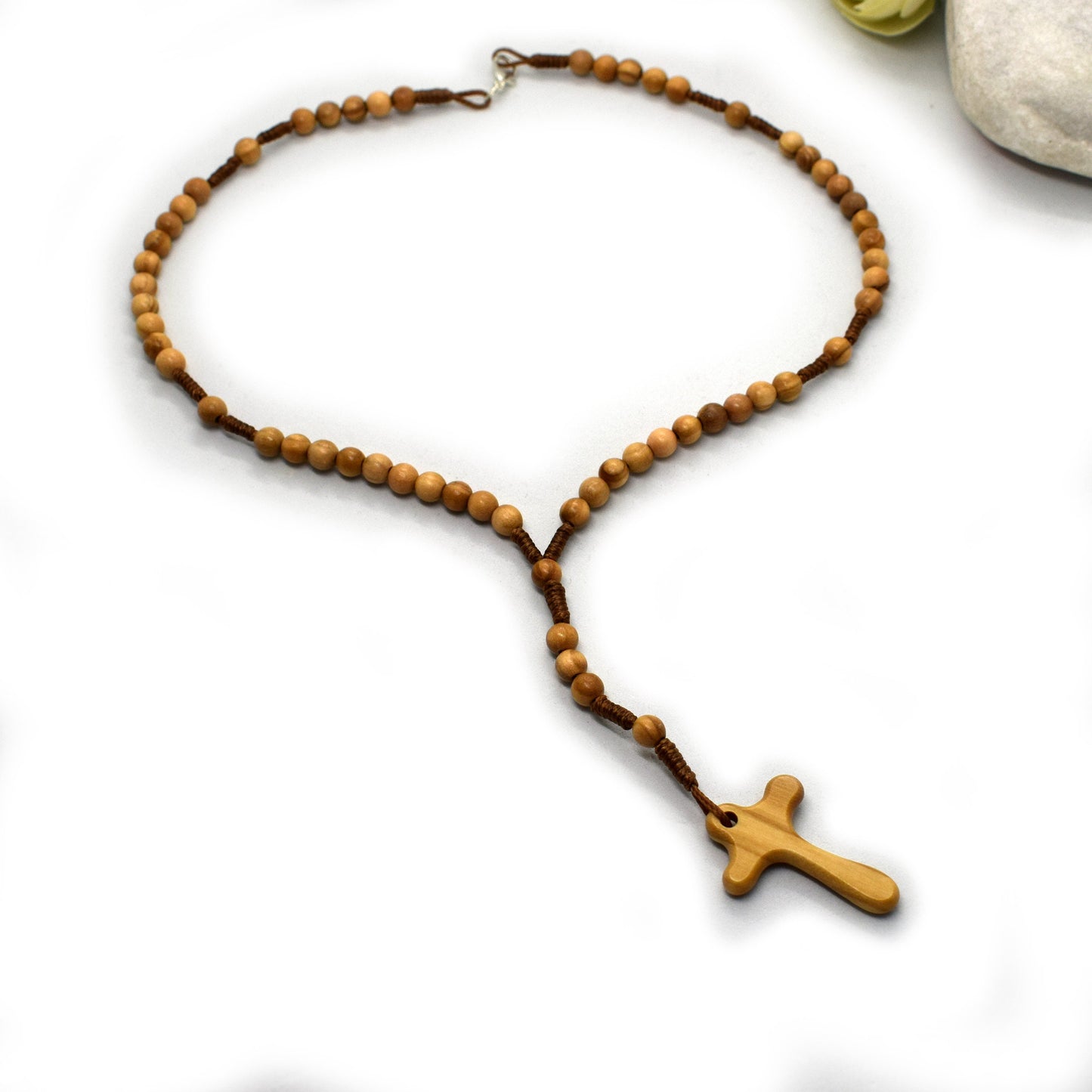 Olive Wood Rosary with Comfort Cross – Handmade Wooden Rosary Necklace, Italian Catholic Gift