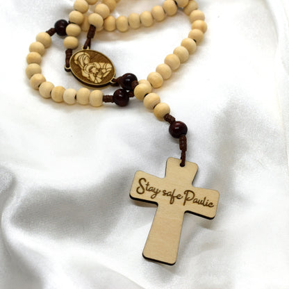 Personalized Wooden Name Rosary – Engraved Custom Rosary for Christening, First Communion & Confirmation | 5, 6 or 7 Decades