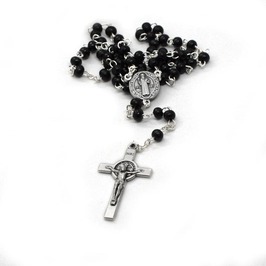 Saint Benedict Pocket Rosary – Handmade Black Wooden Beads Catholic Prayer Beads