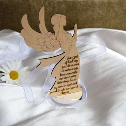 Guardian Angel Prayer Wood Stand – Personalized Baptism & First Communion Gift – Italian Handmade