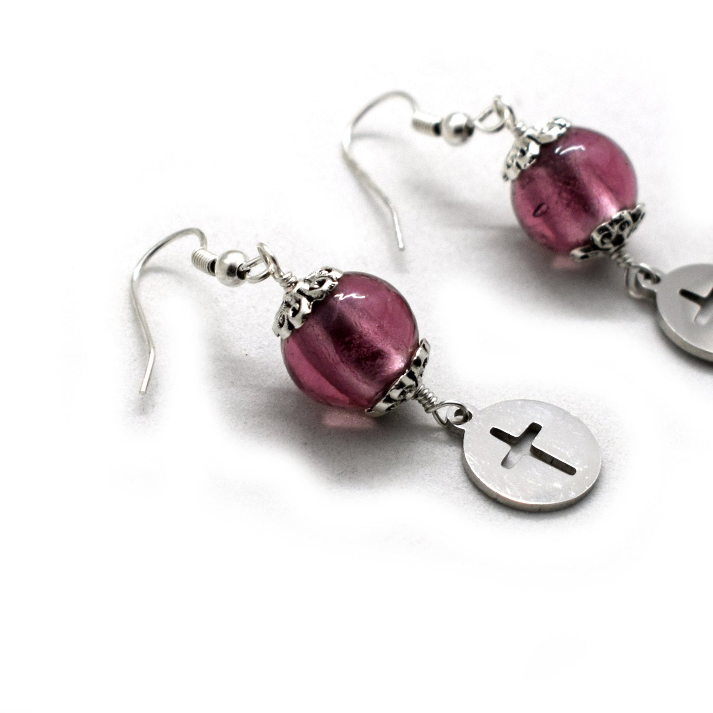 Murano Glass Cross Earrings | Handmade Christian Dangle Earrings | Italian Artisan Jewelry