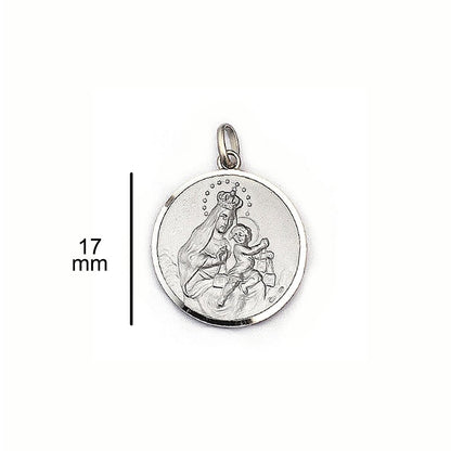 Italian Rhodium-Plated Sterling Scapular Medal – Our Lady of Mount Carmel & Sacred Heart of Jesus