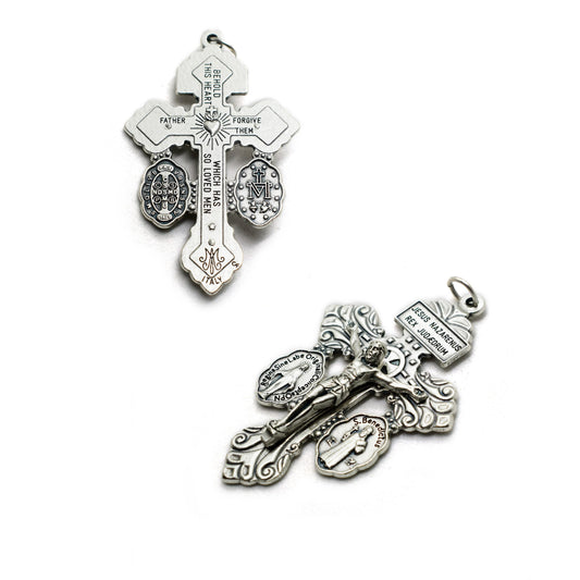 3-Way Pardon Crucifix Pendant | Miraculous & Saint Benedict Medal | Italian Indulgence Cross