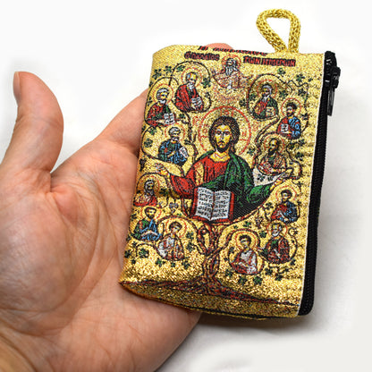 Tree of Life Rosary Pouch – Icon Tapestry Rosary Case – Catholic Wallet with Jesus and Apostles