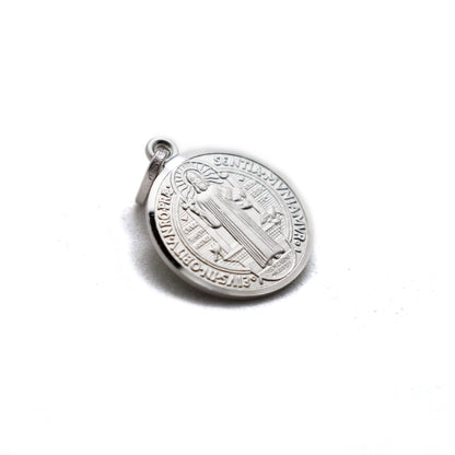 Saint Benedict Sterling Silver 925 Medal – Rhodium-Plated Italian Pendant Necklace | San Benito Catholic Jewelry
