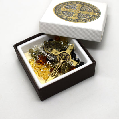 St Benedict Bronze Rosary | Italian Crystal Rosary Necklace | Saint Benedict Medal for Protection