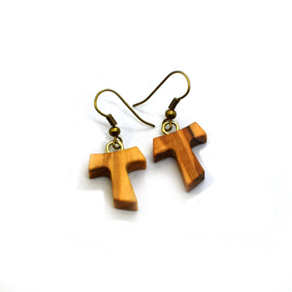 Tau Cross Earrings | St. Francis Olive Wood Earrings | Handmade Artisan Jewelry | Christian Gift