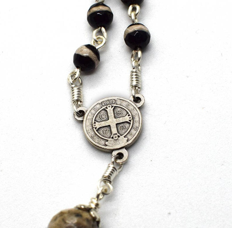 St. Benedict Five Decades Gemstone Rosary | Unbreakable Handmade Italian Rosary | Catholic Gift