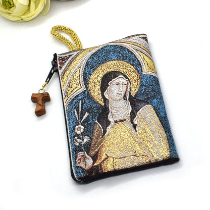 🌿 St Francis & St Clare Rosary Pouch – Handmade Tapestry Coin Holder – Catholic Gift