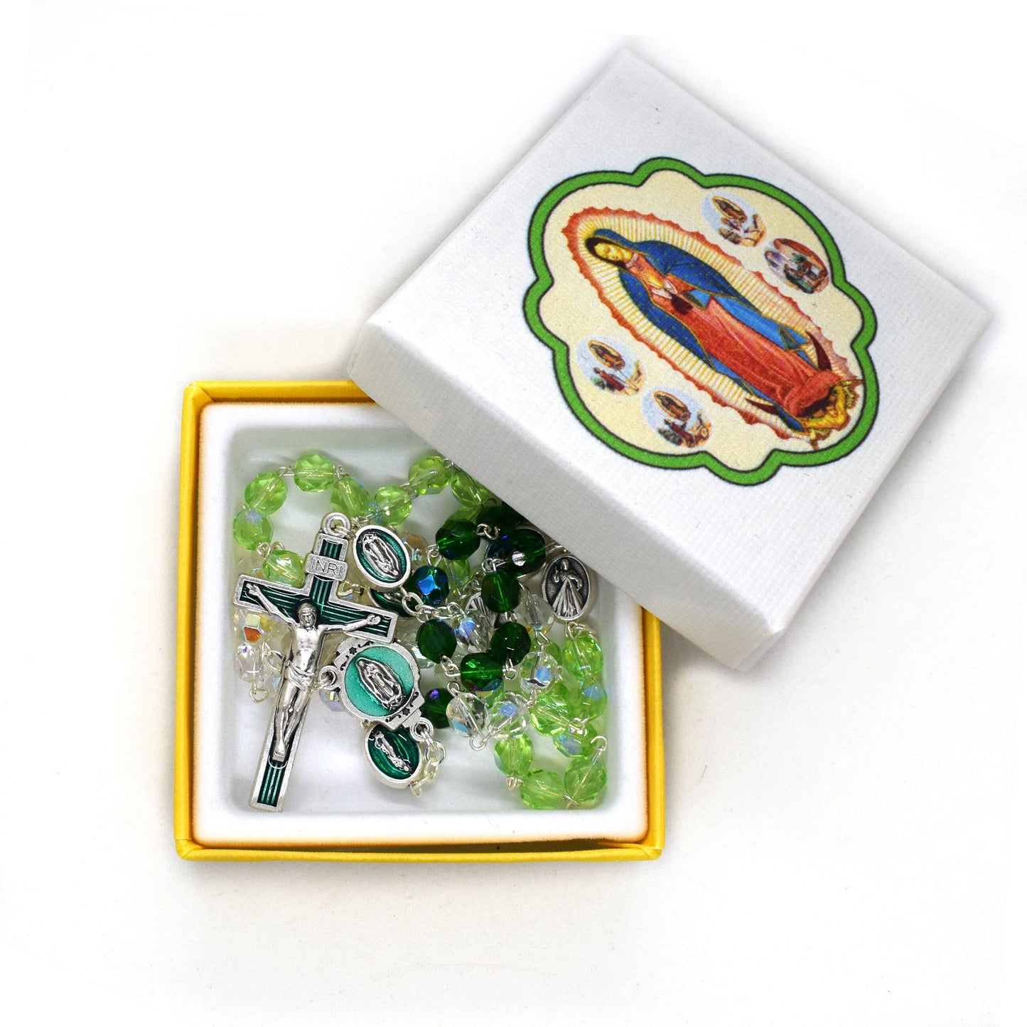 Our Lady of Guadalupe Rosary – Italian Green Crystal Rosary Necklace, Catholic Gift, First Communion