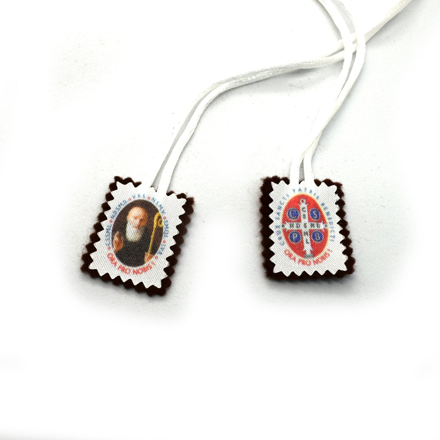 Saint Benedict Felt Scapular – Brown Felt San Benito, Catholic Protection Gift, Italian Handmade