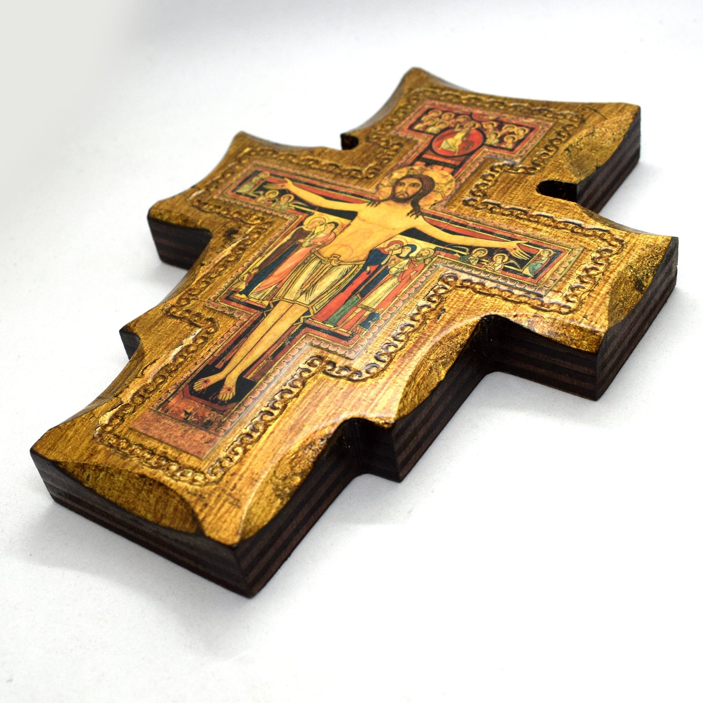 San Damiano Wooden Crucifix – Handmade Religious Icon Wall Cross, Catholic Gift from Italy