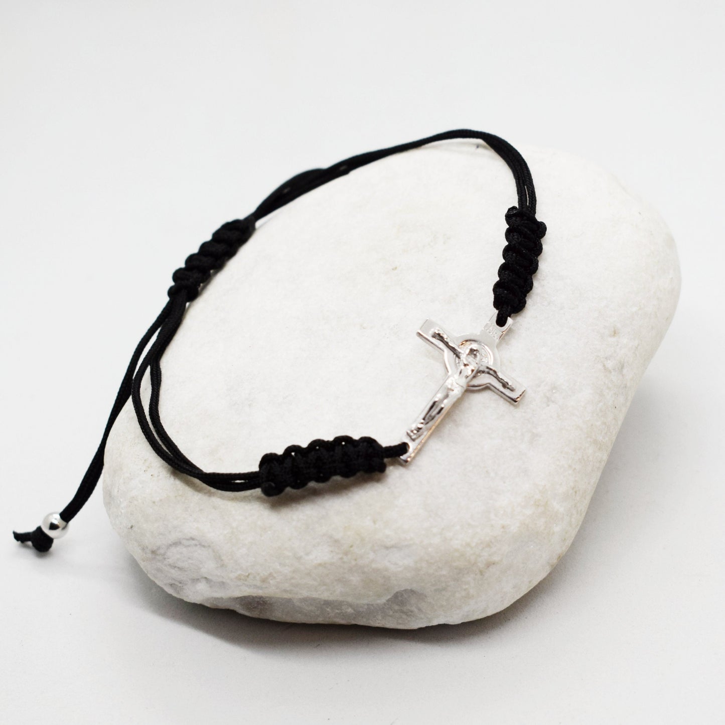 Saint Benedict Crucifix Bracelet – Rhodium Plated Sterling Silver, Handmade in Italy