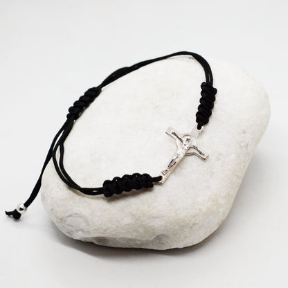 Saint Benedict Crucifix Bracelet – Rhodium Plated Sterling Silver, Handmade in Italy
