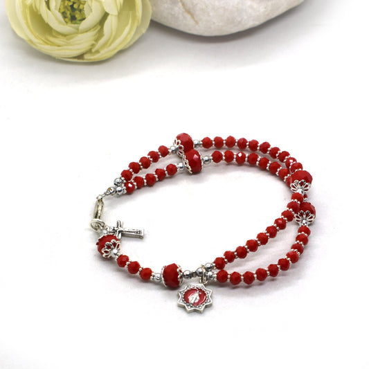 Crystal Rosary Bracelet with Miraculous Medal – Catholic Wrap Bracelet Handmade in Italy