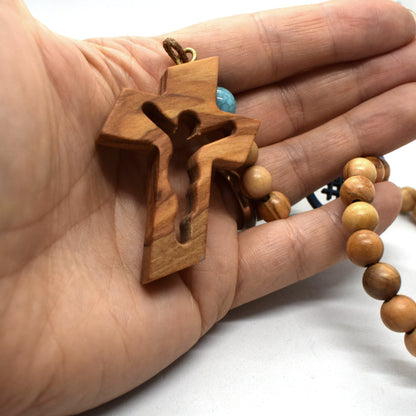 Holy Land Olive Wood Rosary – Handmade Jerusalem Cross | Catholic Gift from Italy