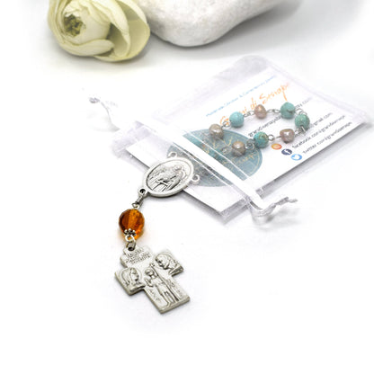 Holy Family Rosary – Nativity Rosary with Pearls and Crystals – Christmas Rosary – Baptism & Communion Faith Gift