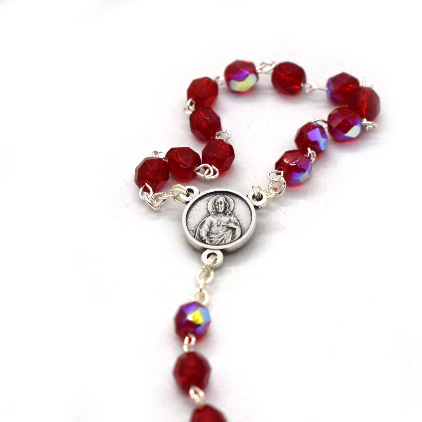 Holy Infant of Prague Chaplet – Red Crystal Pocket Rosary, Italian Handmade Catholic Gift