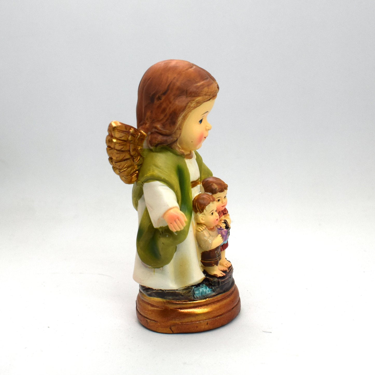 🕊️ Guardian Angel Resin Statue – Mini Angel with Children – Italian Pocket Catholic Figurine – Desk or Travel Gift