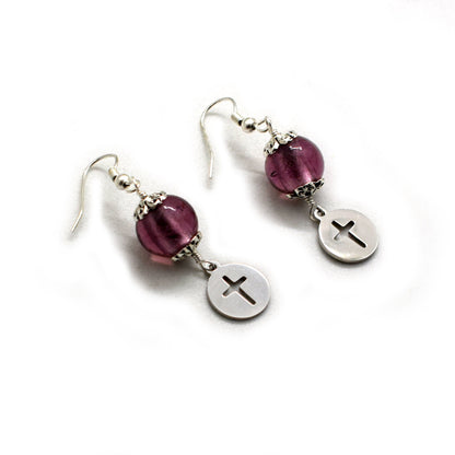 Murano Glass Cross Earrings | Handmade Christian Dangle Earrings | Italian Artisan Jewelry