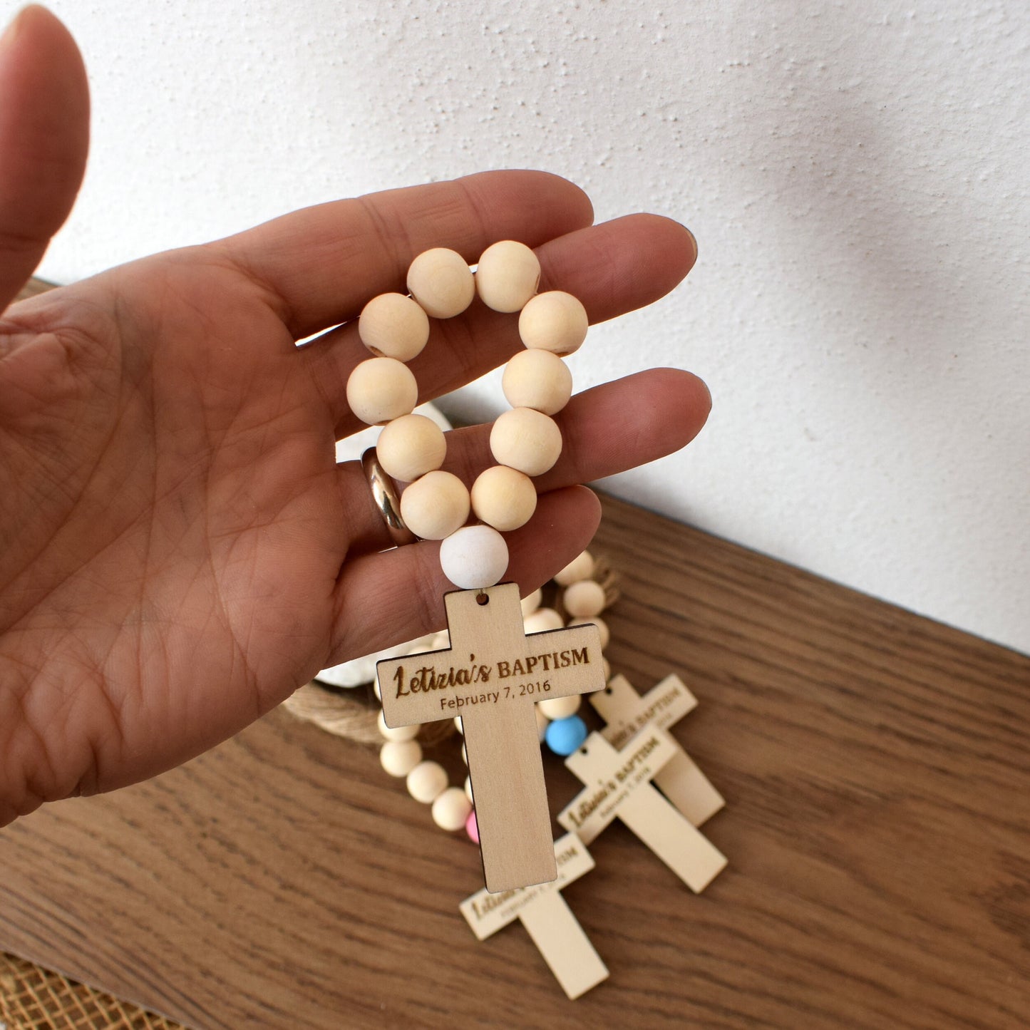 Personalized Wooden Rosary Favors – Baptism, Christening, First Communion, Party Gifts