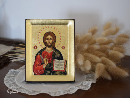 ✝️ Jesus Christ Pantocrator Greek Orthodox Icon – Handmade Byzantine Wall Art – Christian Gift