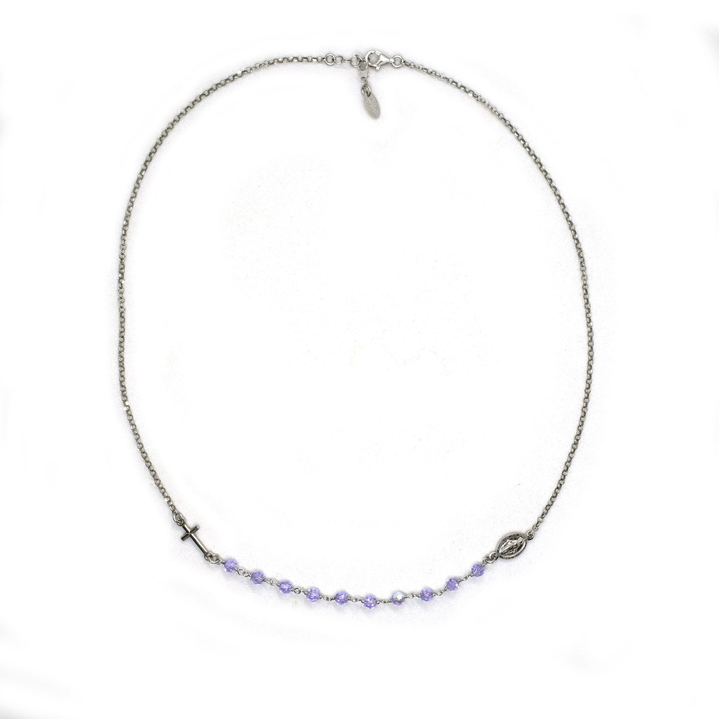 Handmade Sterling Silver Rosary Necklace – Aurora Borealis Swarovski Crystals & Miraculous Medal | Italian Catholic Jewelry