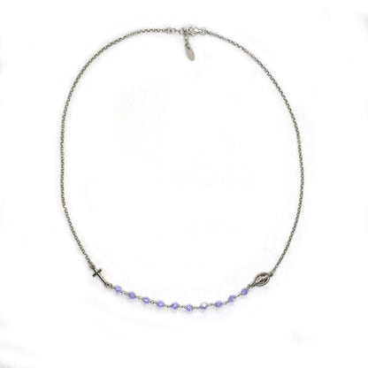 Handmade Sterling Silver Rosary Necklace – Aurora Borealis Swarovski Crystals & Miraculous Medal | Italian Catholic Jewelry