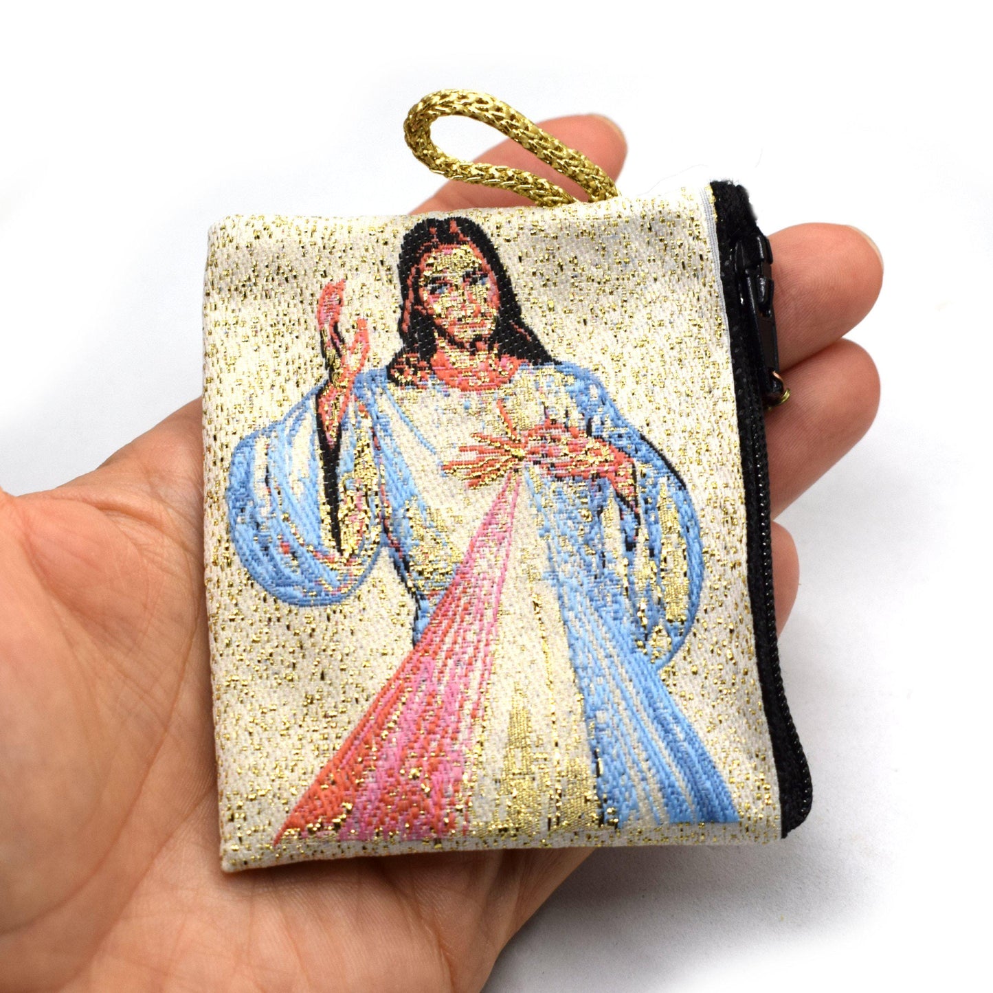 Divine Mercy Rosary Pouch – Tapestry Icon Case, Catholic Gift, Handmade in Italy