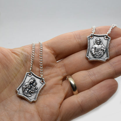 Scapular Chain Necklace – Virgin of Carmel & Sacred Heart of Jesus Medals, Handmade Catholic Necklace