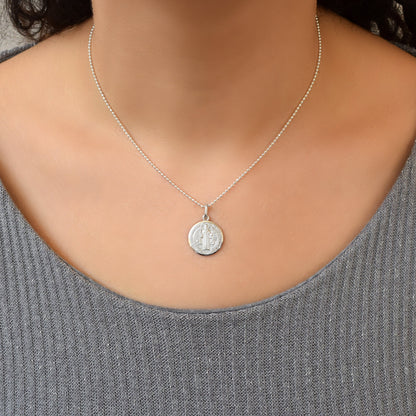 Saint Benedict Sterling Silver 925 Medal – Rhodium-Plated Italian Pendant Necklace | San Benito Catholic Jewelry