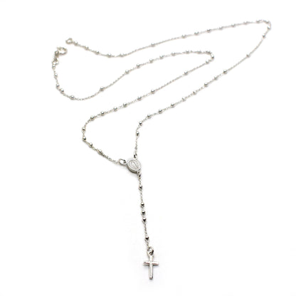 Rhodium-Plated Sterling Silver Rosary Necklace | Handmade Italian Crucifix & Miraculous Medal