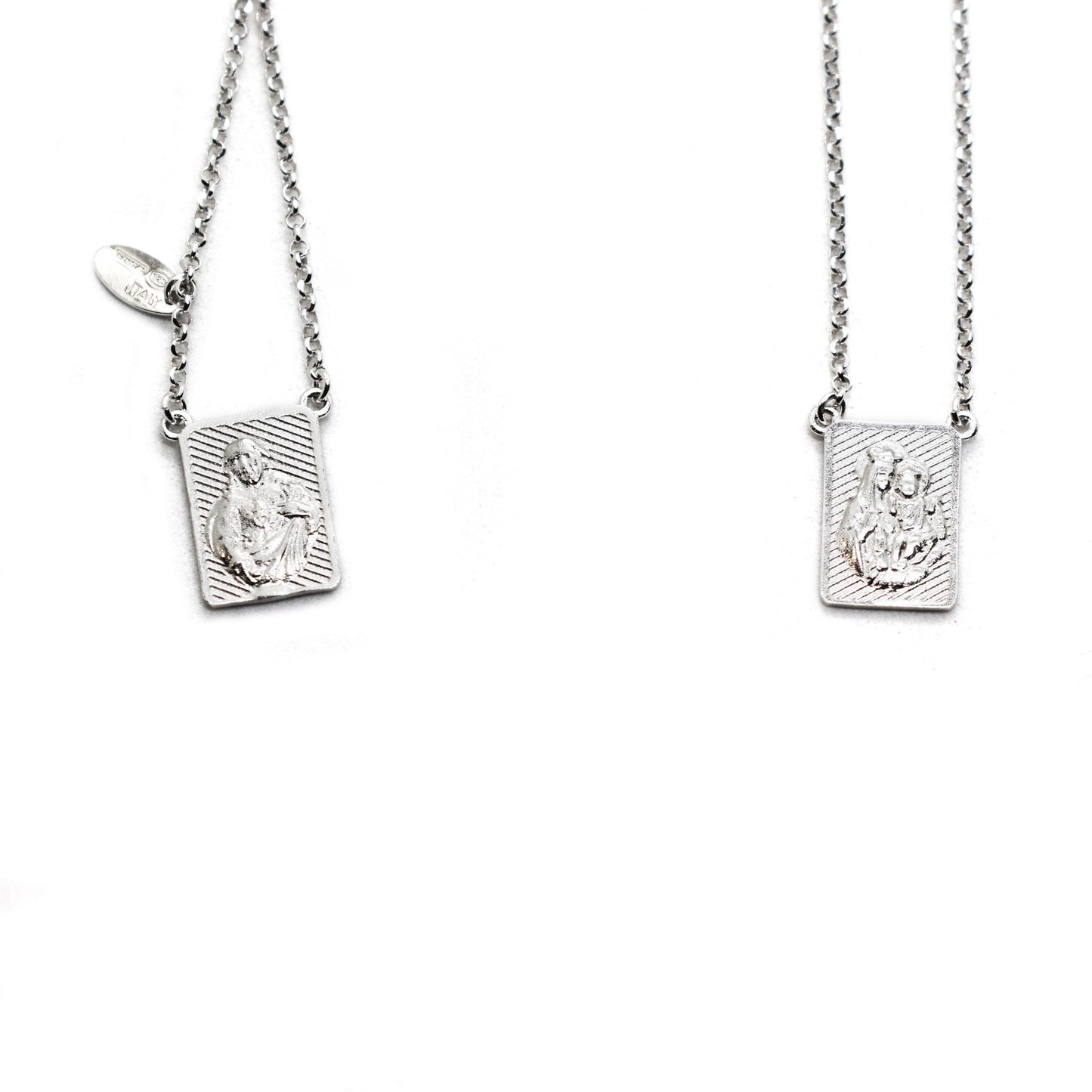 Sterling Silver Scapular Necklace – Our Lady of Mount Carmel & Sacred Heart of Jesus | Handmade Italian Catholic Jewelry