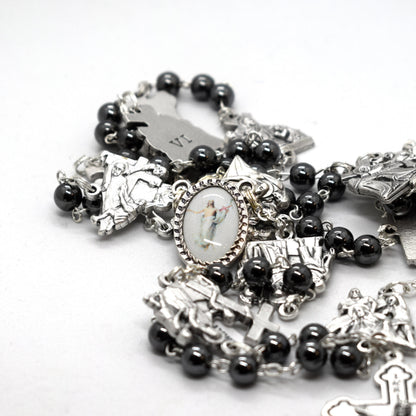 Stations of the Cross Rosary – Hematite Beads, Handmade Italian Via Crucis Chaplet