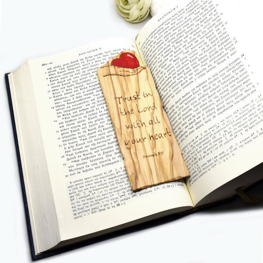 Bible Quote Bookmark – "Trust in the Lord" Olivewood Handmade Christian Gift for Book Lovers