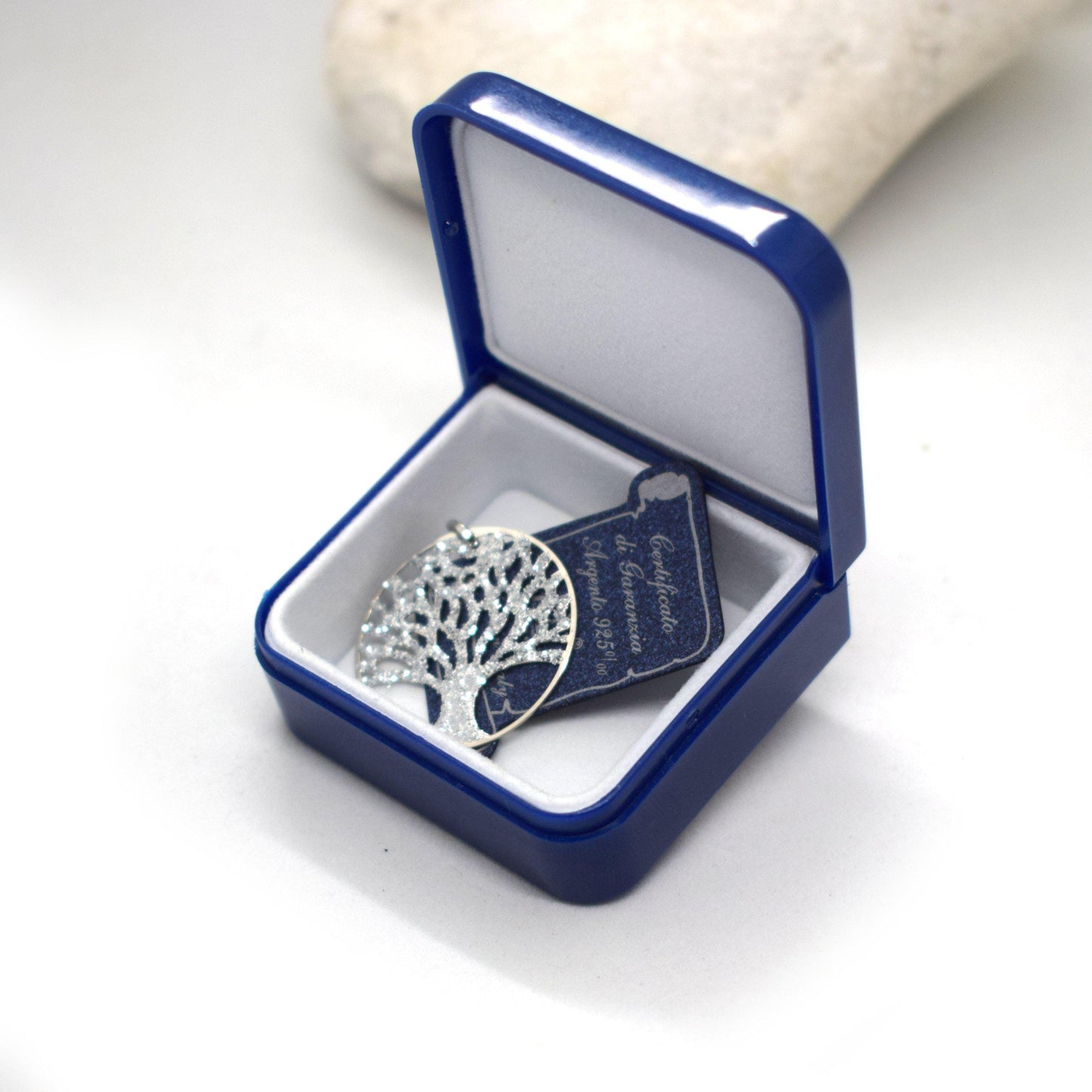 Sterling Silver 925 Glitter Tree of Life Pendant Ø24mm | Italian Necklace, Minimalist Jewelry