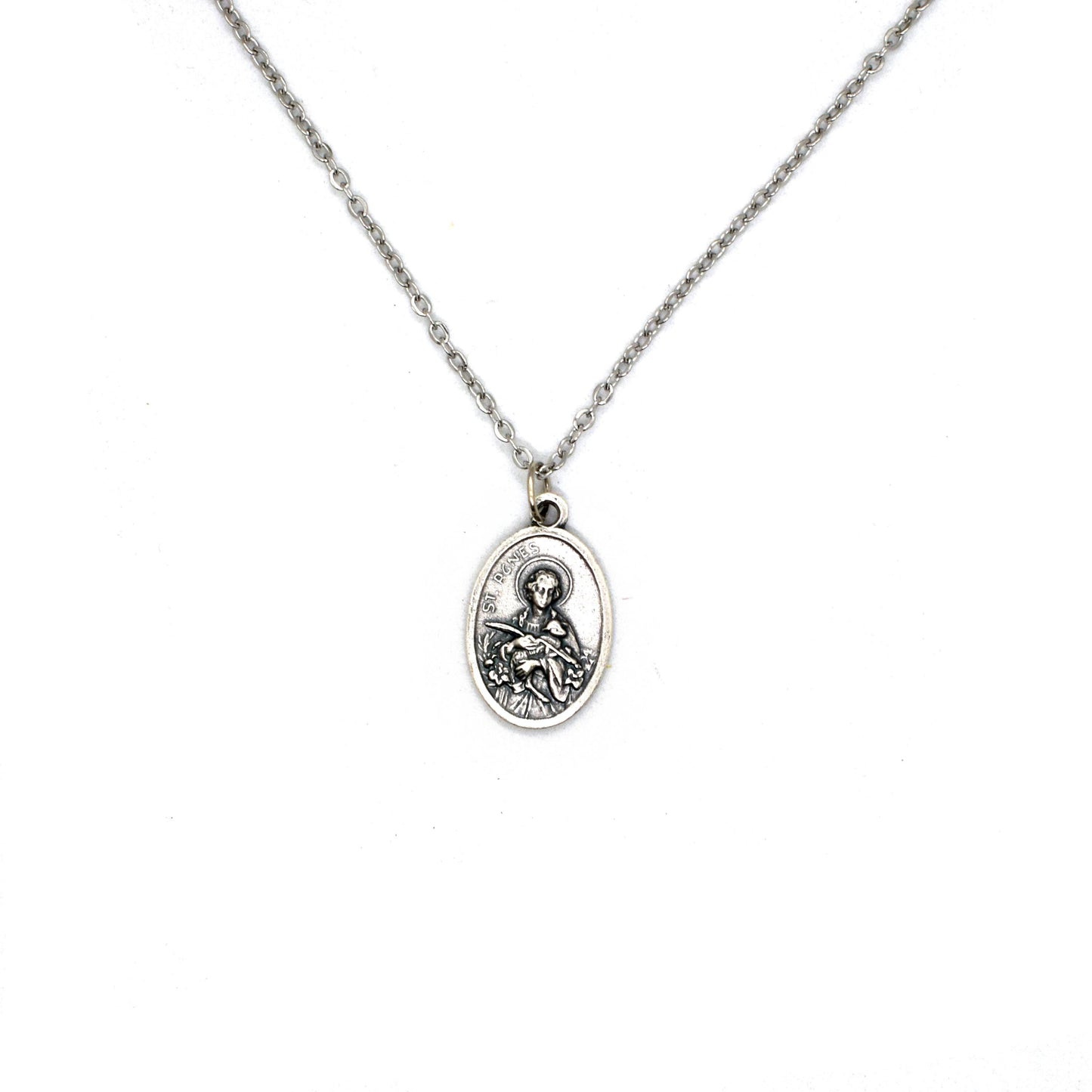 Saint Agnes Necklace – Minimalist Catholic Jewelry – Handmade Italian Medal Necklace – Spiritual Gift