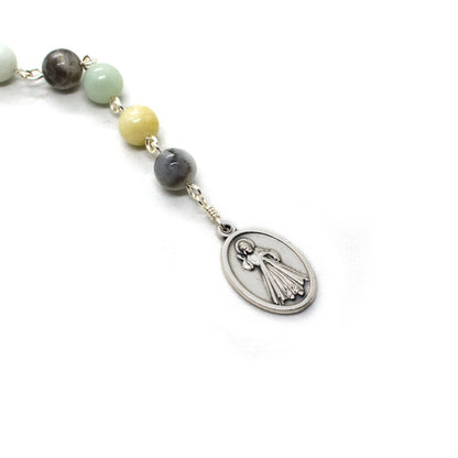 Divine Mercy Rosary Tenner | Pocket Rosary | Amazonite & Murano Glass Chaplet | Catholic Prayer Beads Handmade in Italy ♥