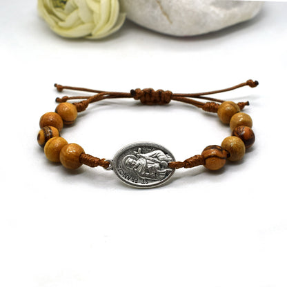 Saint Bracelet with Olive wood beads, Choose your saint, Personalized Saint Stackable wooden Bracelet, Mens bracelet, Christmas Gift for men