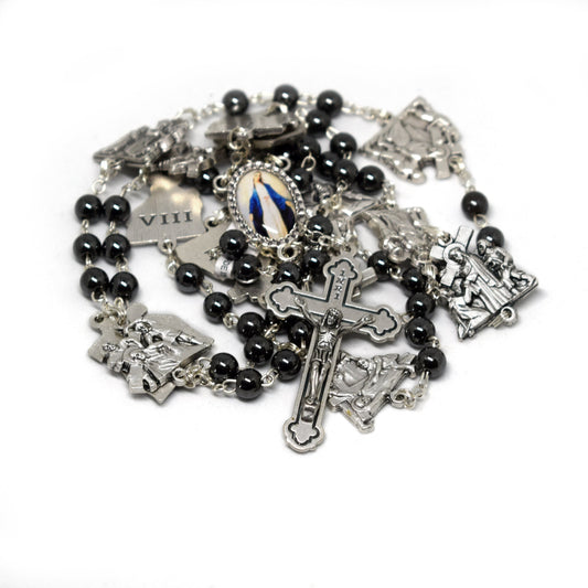 Stations of the Cross Rosary – Hematite Beads, Handmade Italian Via Crucis Chaplet