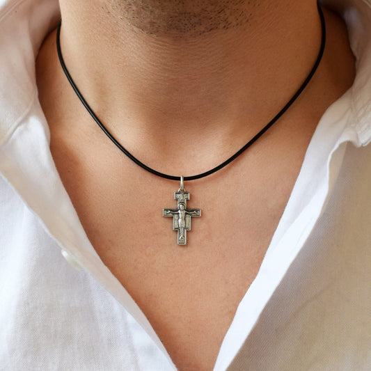 Sterling Silver San Damiano Cross Pendant | Italian Saint Damian Crucifix Necklace | Handmade Religious Jewelry