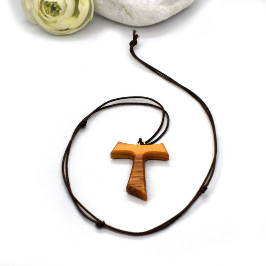 Tau Cross Olive Wood Necklace – Saint Francis of Assisi Pendant