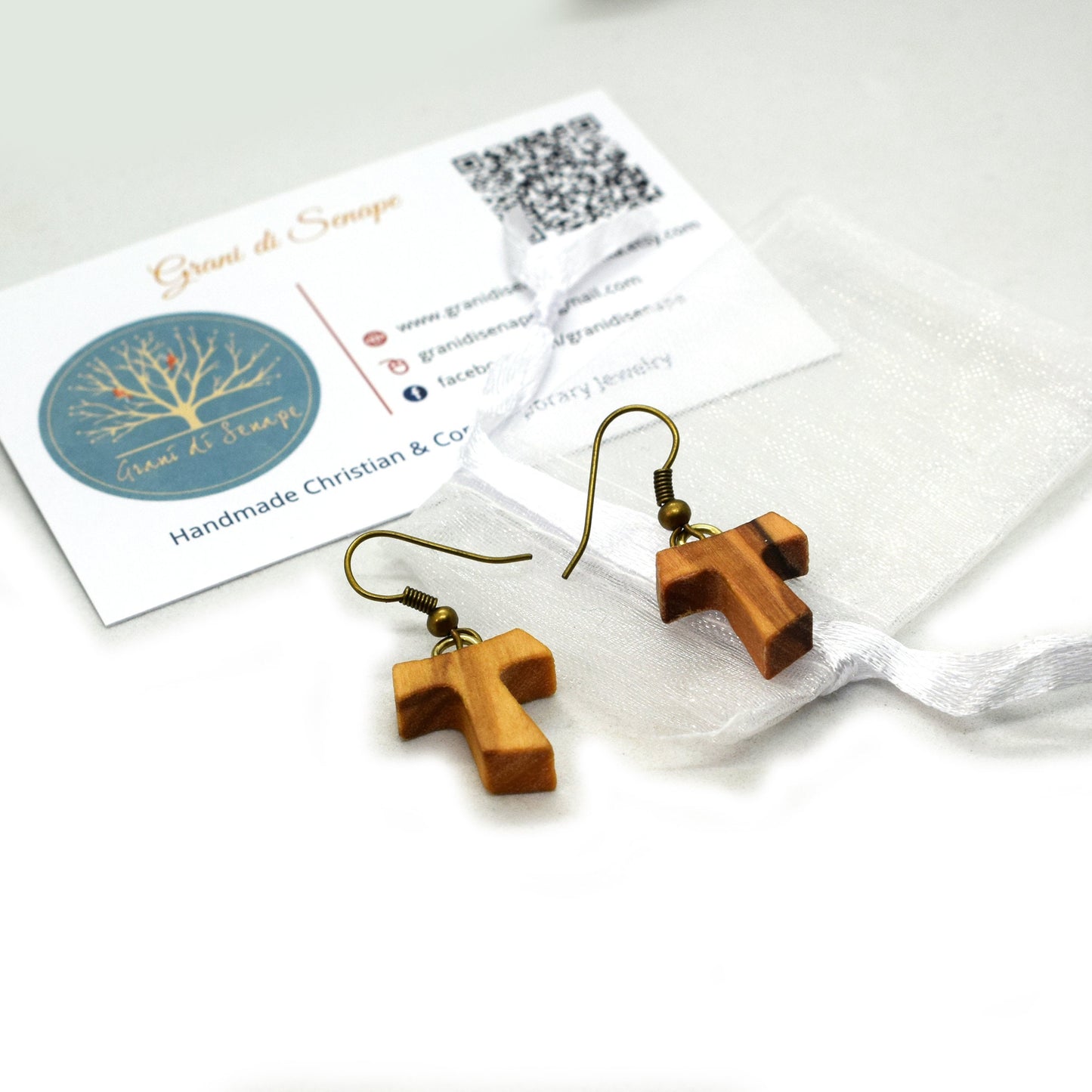 Tau Cross Earrings | St. Francis Olive Wood Earrings | Handmade Artisan Jewelry | Christian Gift