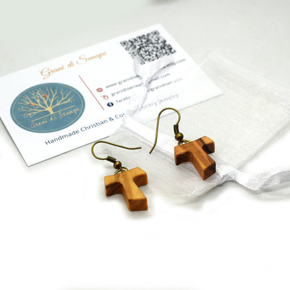 Tau Cross Earrings | St. Francis Olive Wood Earrings | Handmade Artisan Jewelry | Christian Gift