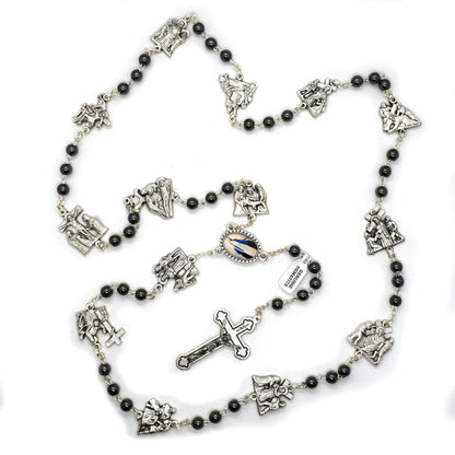 Stations of the Cross Rosary – Hematite Beads, Handmade Italian Via Crucis Chaplet
