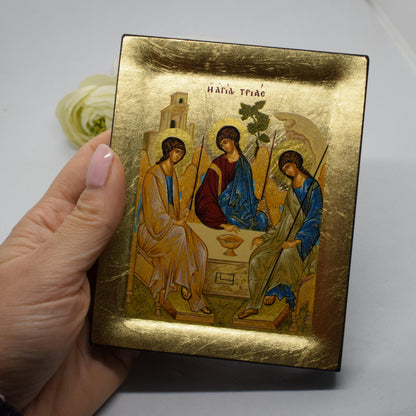 ✨ Orthodox Icon of the Holy Trinity – Andrei Rublev – Gold Leaf Wood Panel – Byzantine Religious Art