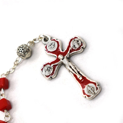 Red Glass Cube Rosary – Ex Voto Heart Centerpiece – Wearable Catholic Necklace – Handmade Devotional Jewelry