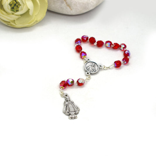 Holy Infant of Prague Chaplet – Red Crystal Pocket Rosary, Italian Handmade Catholic Gift